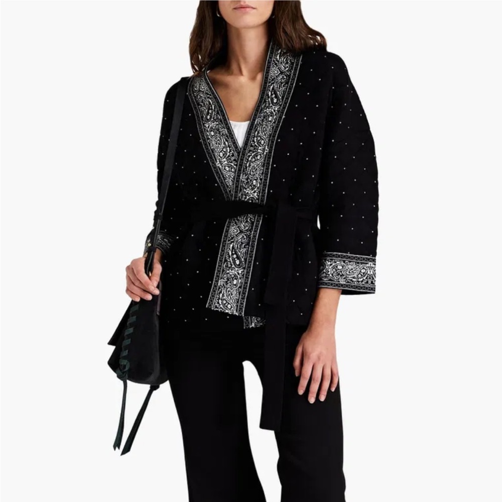 Maje Quilted Studded Paisley-Print Knitted Jacket - Picture 1 of 6